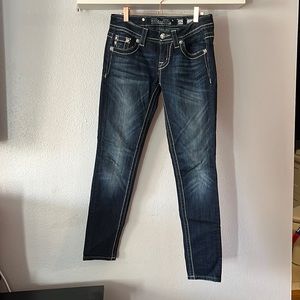 MISS ME Jeans Signature Ankle Skinny  Studs Jewels Flap pocket Stitch Size 26/29